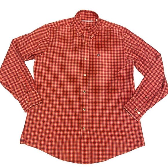 Southern Tide Red, White, Gray Plaid Long Sleeve Button Down Shirt Sz M - Picture 1 of 13
